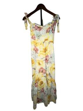 Forever 21 Yellow Pastel Floral Ruffled Midi/Maxi Dress - Size S